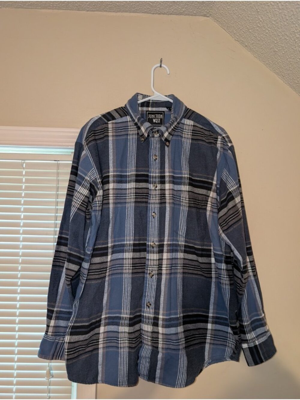 Junction West Shirt L Blue Gray Long Sleeve Flannel Plaid Button Down Cotton